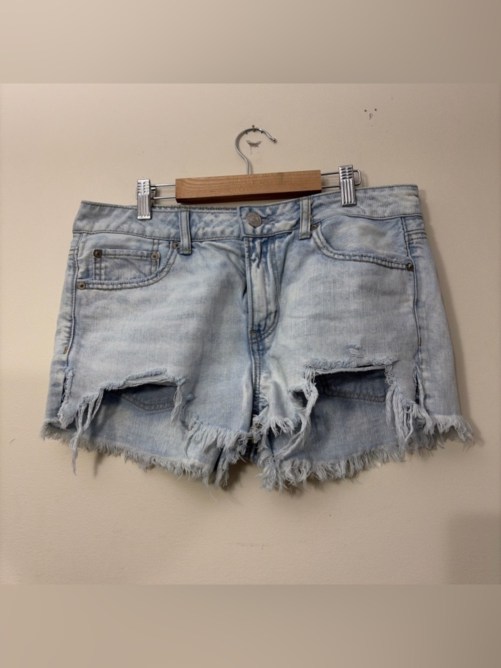 American Eagle Outfitters Light Blue Distressed Denim Cutoff Shorts